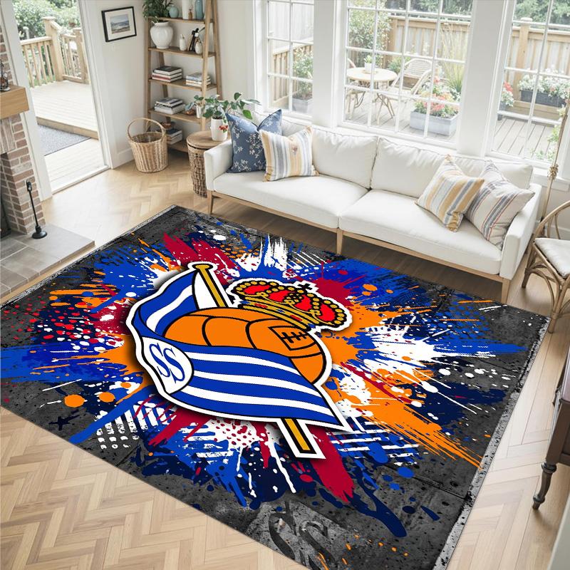 Real Sociedad FC Design Crystal Velvet Carpet Cozy Non?Slip Printed Rug For Bedroom Living Room Entrance