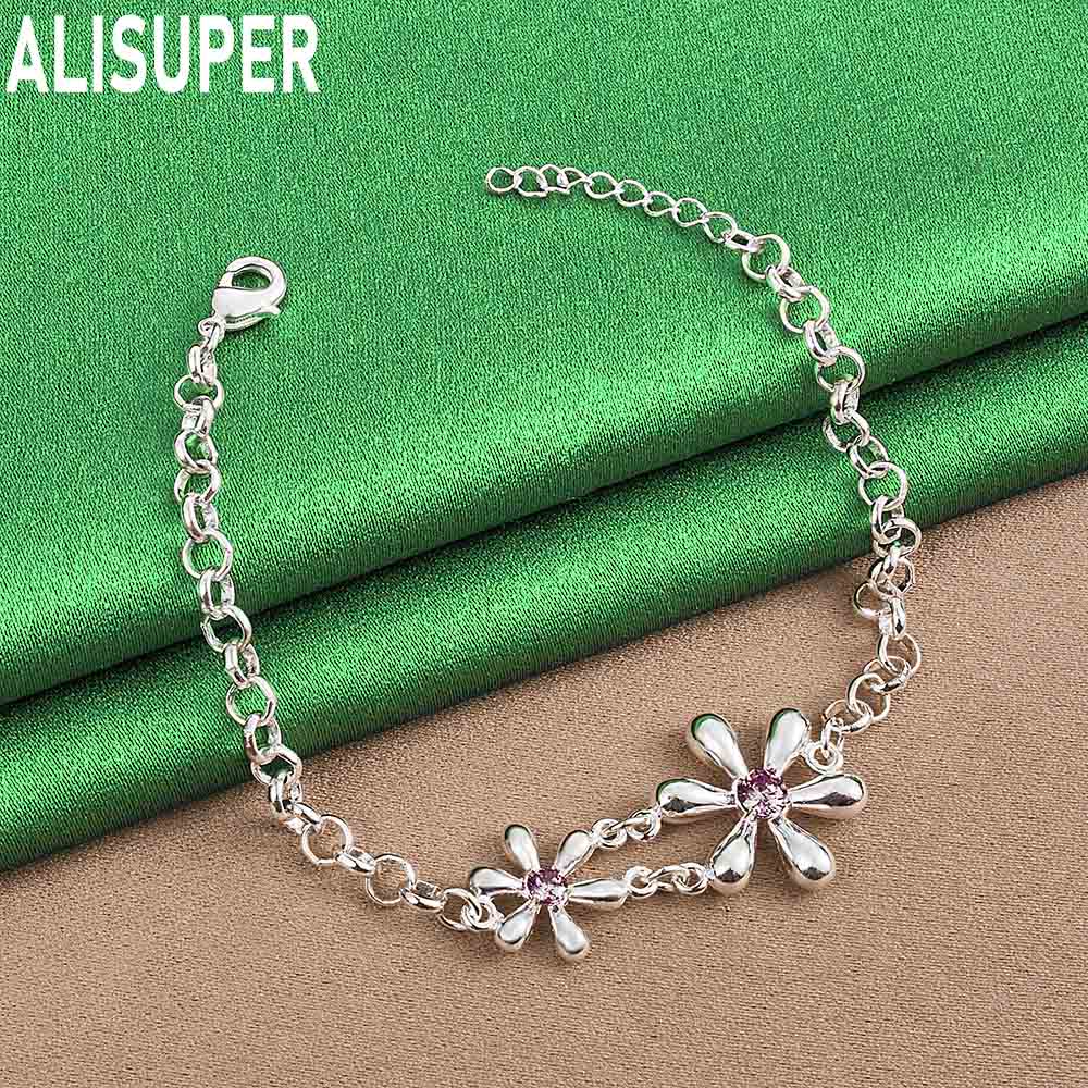925 Sterling Silver Exquisite AAA Zircon Fireworks Bracelet Gift Jewelry