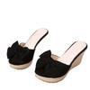 Shoes Female  Fashion Summer Women's Slippers Solid Flock Butterfly-knot High Heels Water Proof Daily Platform Slippers