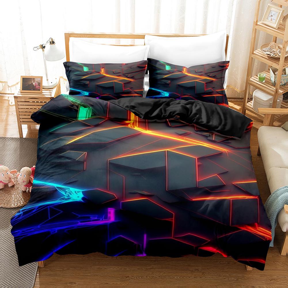 Gold Glowing Polygonal Grid Bedding Set Duvet Set Single Double Bed King Size Bed Set Bedroom Duvet Cover Pillow Case
