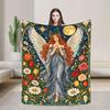 Stained Glass Angel Guardian Throw Blanket: Floral Moon, Starry Night (300 GSM Flannel)