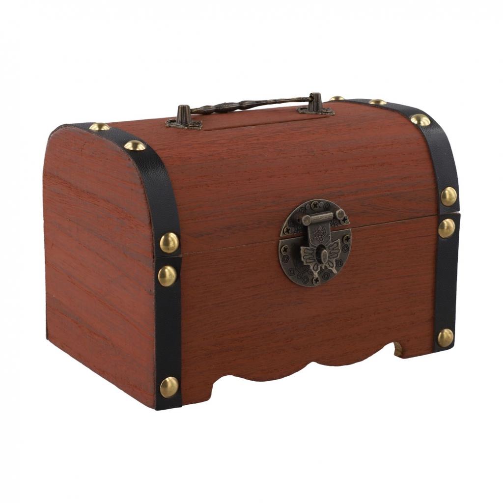 Decorative Storage Coin Box Piggy Bank Wooden Treasure Chest