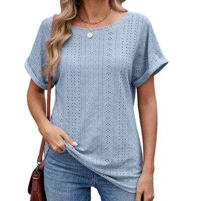 Ladies Spring and Summer New Solid Colour Round Neck Short Sleeve Loose Casual T-shirt Tops