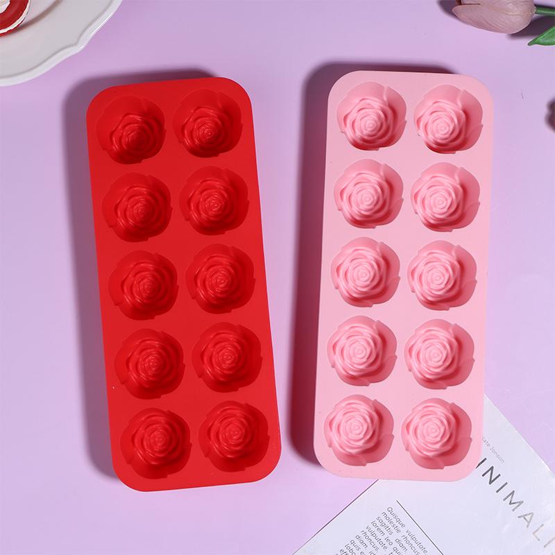 10-Cavity Silicone Rose Cake Mold Nonstick Reusable Baking Pan For Diy Cupcake Chocolate Candle Soap Dessert Decoration Mold