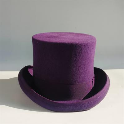 Purple High Top Hat Wool Magician Hat British Hard Top Hat Cylinder Hat Men Sombrero Copa President Hat Chapeau Haut De Forme