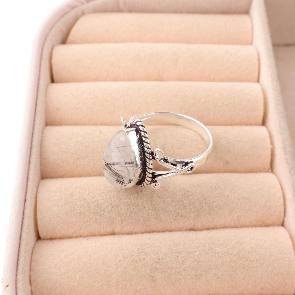 Black Rutile Gemstone Jewelry, 925 Solid Sterling Silver Ring, Beautiful Silver Ring, Handmade Bohemian Jewelry For Wedding Gift
