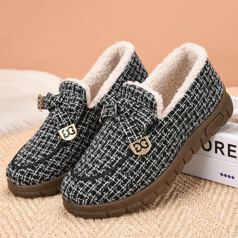 Damen Winter Fleece Pelzfutter Slipper Schuhe Outdoor Rutschfest Low Top Flache Plattform Warme Schuhe