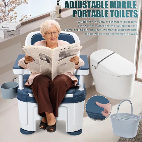 Bedside Commode, Adult Portable Toilet, Toilet Chair Seat with Handles, Height Adjustable Mobile Portable Toilet, Adult Potty Chair Load 882lb for