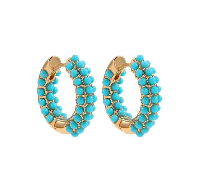 Women Cubic Zircon Rainbow Earrings Cubic Zirconia Ear Cuff Set Female Stylish Fashionable Gold Tone Huggie Clip On Earrings Earcuff Crystal Stone