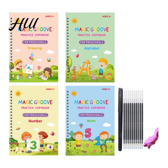 Workbook Set for Building Basic Skills in Children Grooved Copybook Kids Math Drawing Practice Book Handwriting Kids  And Painting Kit Number