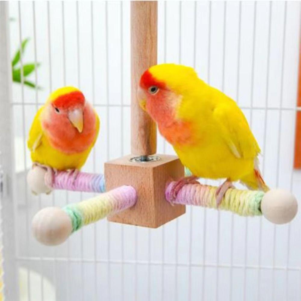 Solid Wood Rotary Tabletop Bird Perch Detachable Birds Grinding Perch Holder  Parakeets