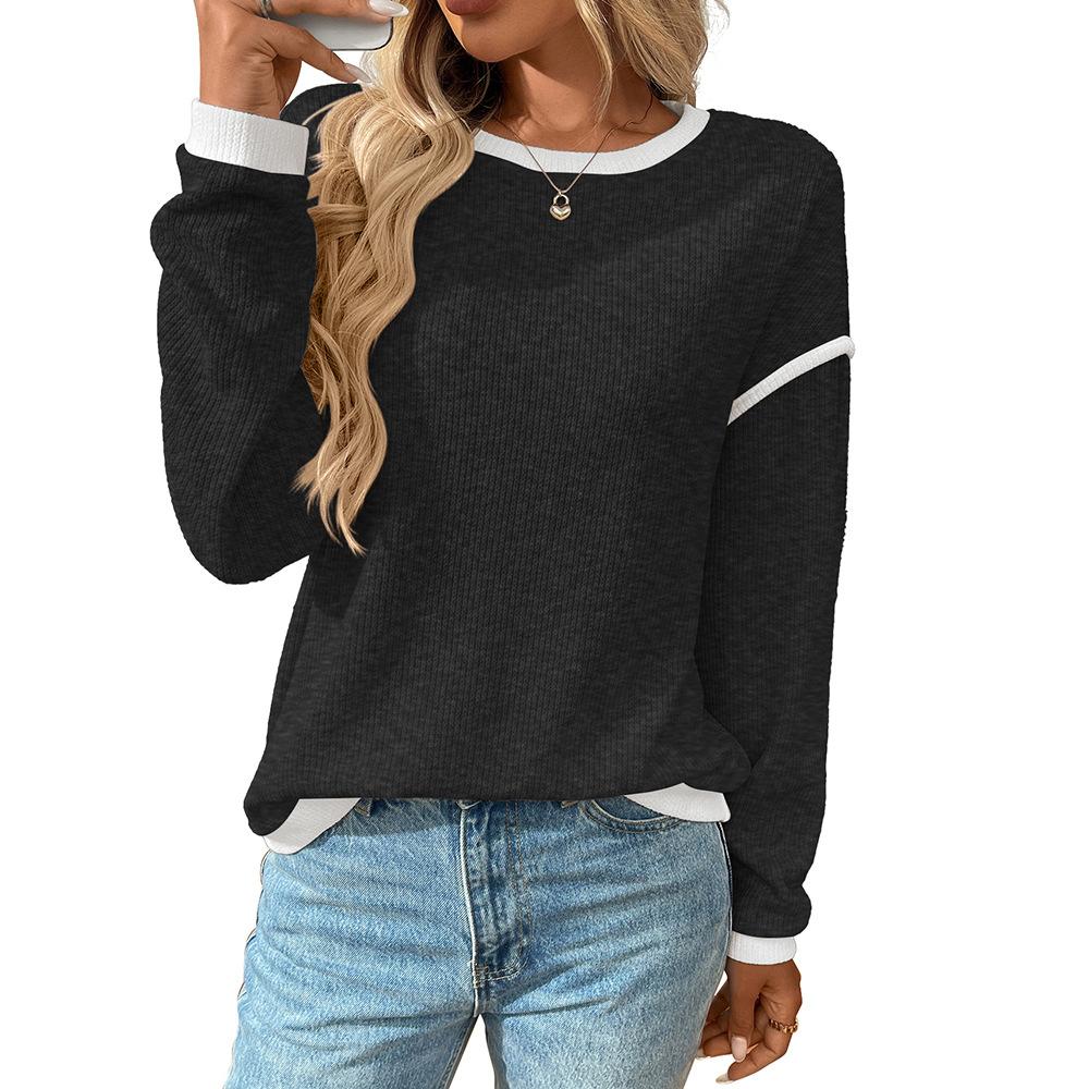 New Autumn and Winter Women's Collection: Round-neck Sweater, Long-sleeved, Color-blocked Loose Top