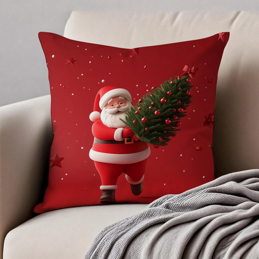 Santa Claus Cushion Cover Pillowcase Antidustmite Invisible Zipper Short Plush Sofa Cushion