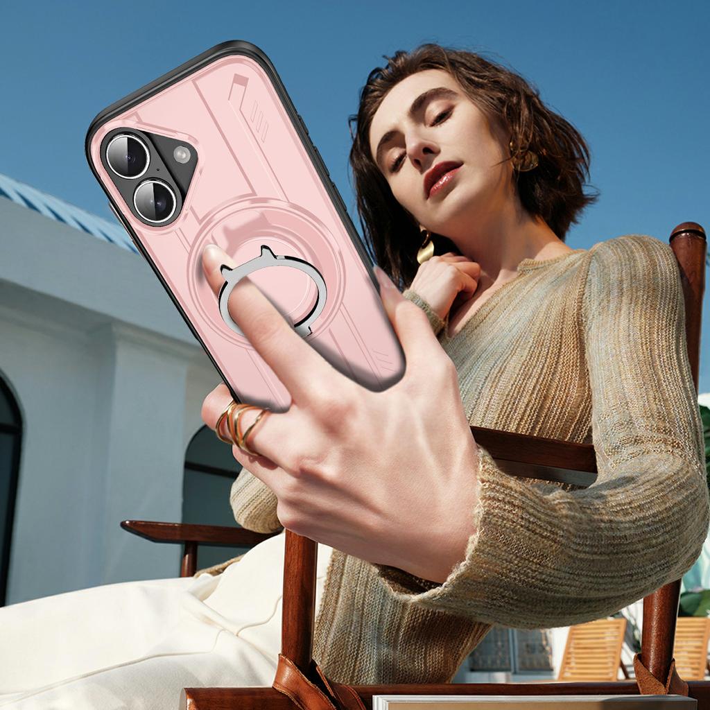 For iPhone 17 Case Compatible with MagSafe Rotating Ring Kickstand PC + TPU Shockproof Phone Cover