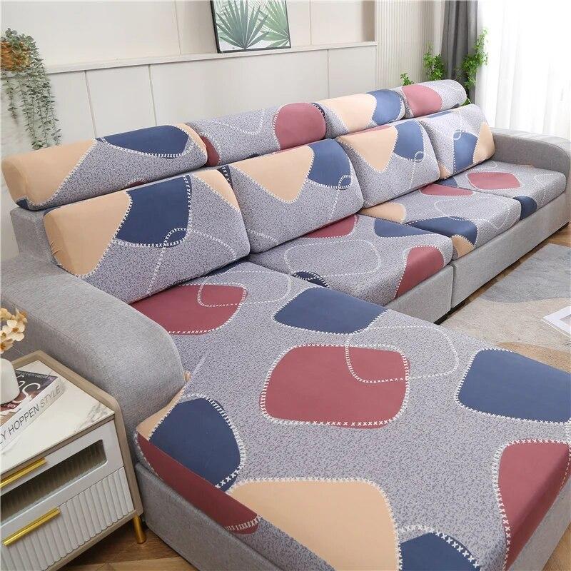Stretch-bedruckter Stretch-Sofa-Sitzkissenbezug, Rückenlehnenbezug, Schutz für Couch, Sofabezug, L-Form, Chaselong-Schonbezüge