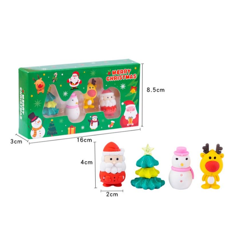 4 Peças/Conjunto Borrachas Fofas de Desenho Animado Papai Noel Rena Kawaii Estética Papelaria Conjunto de Borrachas para Crianças Recompensa para Estudantes Presentes de Natal