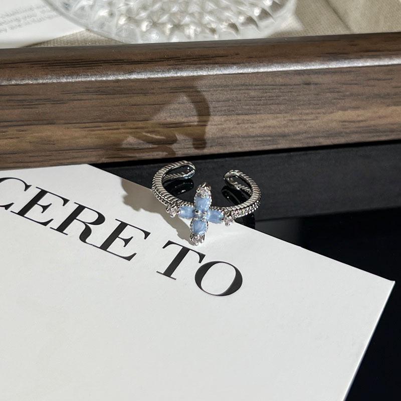 Modern Blue Glaze Crescent Ring: Stackable, Elegant & Versatile for Women