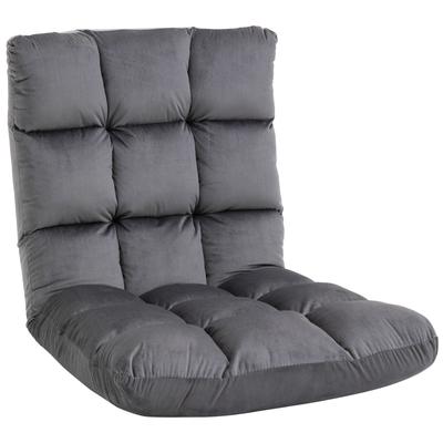 Armchair Guest Mattress Floor Chair, Adjustable Backrest, Velour Look, 55 Cm X 71 Cm X 53.5 Cm, Grey