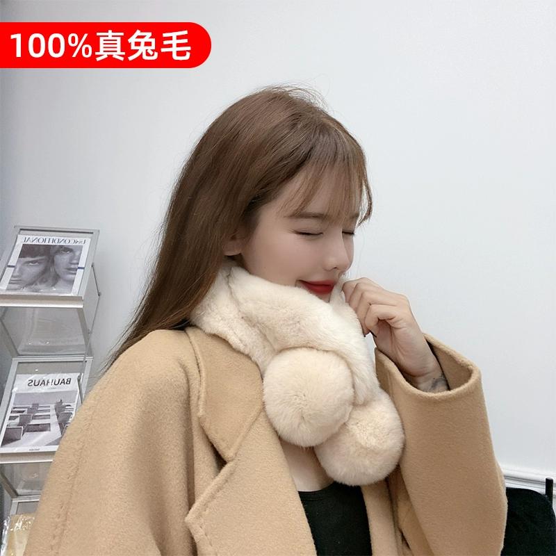 Versatile Rabbit Hair Scarf Women's Autumn and Winter Warm Real Rex Rabbit Hair Scarf Solid Color Children's Universal Thickened Hair
