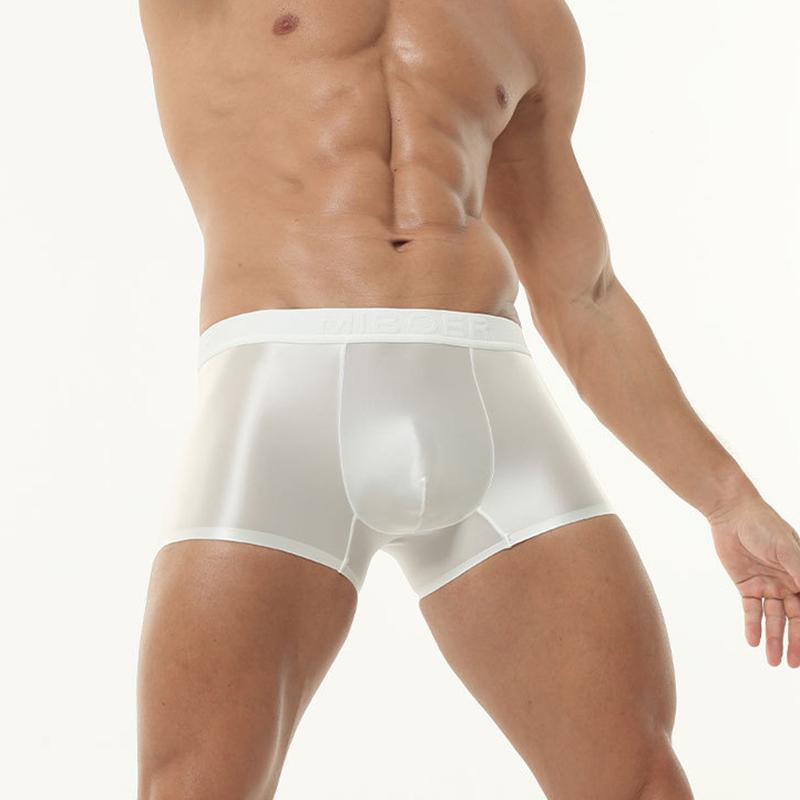 Men's Smooth Satin Ice Silk Boxer Briefs Low Waist Seamless Breathable Underwear Solid Color Soft Daily Wear Shorts