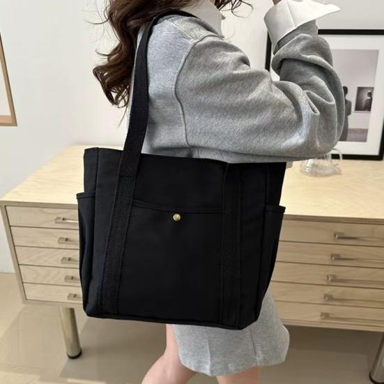 Women Canvas Shoulder Bag Heavy Duty Work Tote with Side Pockets Zip Closure Handbag for Travel Shopping Commuting Gym