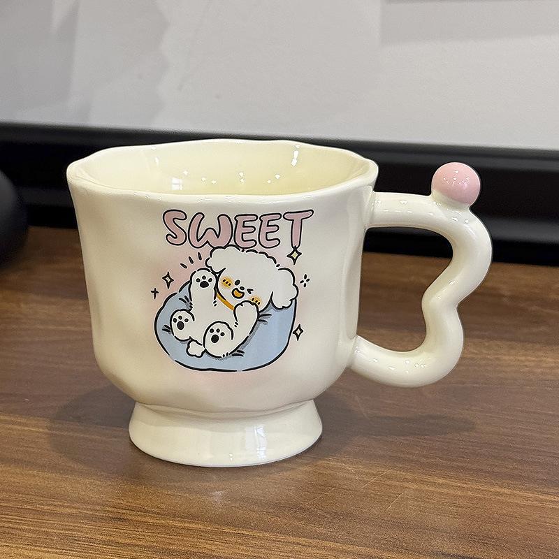 Cute Line Puppy Mug High Looking Ceramic Cup for Girls Birthday Gifts for Best Friend Practical Souvenirs