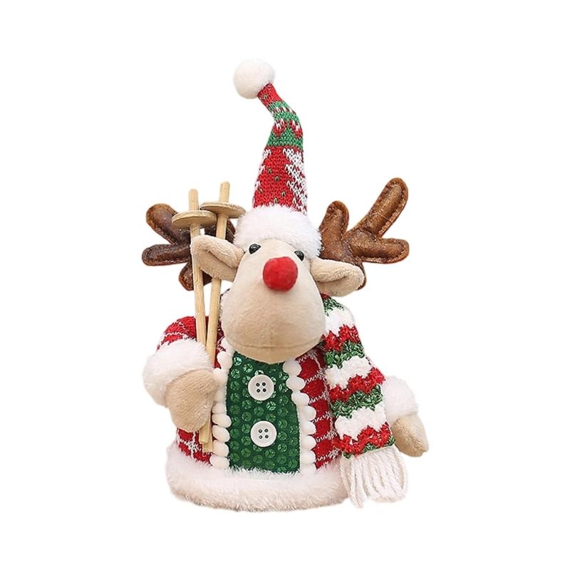  Christmas Themed Standing Plush Snowman Santa Deer Figure Table Shelf Decors