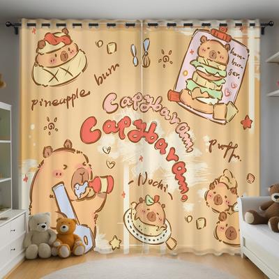 Christmas Kapibala Anime Living Room Bedroom Curtains For Living Room Perforated Dustproof Blackout Drapes Kitchen Cabinet  Home