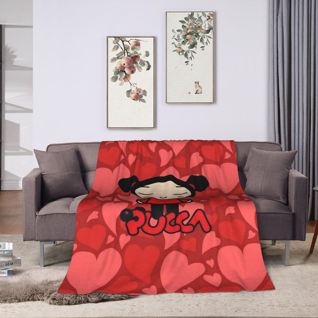 Cute P-Pucca Anime Blanket Fleece Textile Decor  Breathable Lightweight Throw Blankets for Sofa Travel Plush Thin Quilt