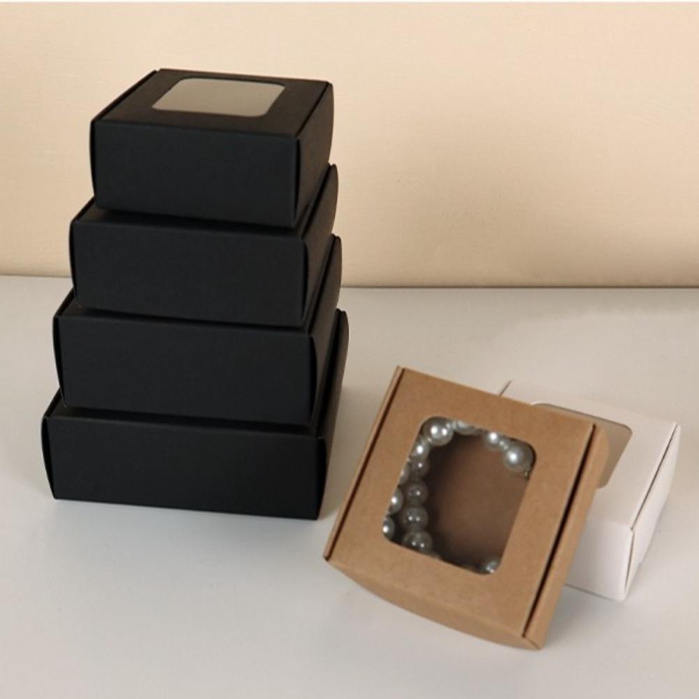 10pcs with Window Jewelry Storage Box Kraft Paper Cookies Candy Packaging Box Event Party Supplies