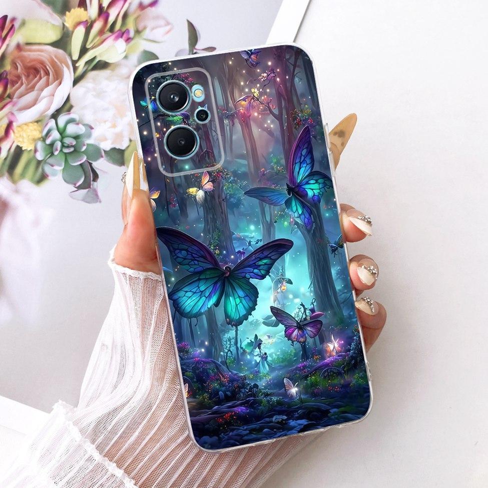 For Realme 9i 4G Case RMX3491 Transparent Cute Cat Fashion Butterfly Funny Painted Casing For Real me 9i 4G Cover