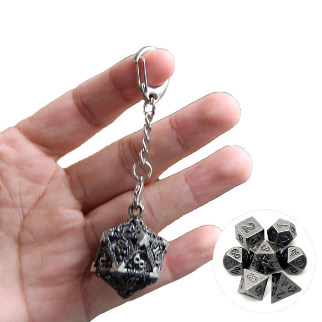 Dragon Dice Pendant Keychain Tiny Metal Dices Jewelry Set Mini Polyhedral Dices Keyring Jewelry for Fashion Enthusiasts