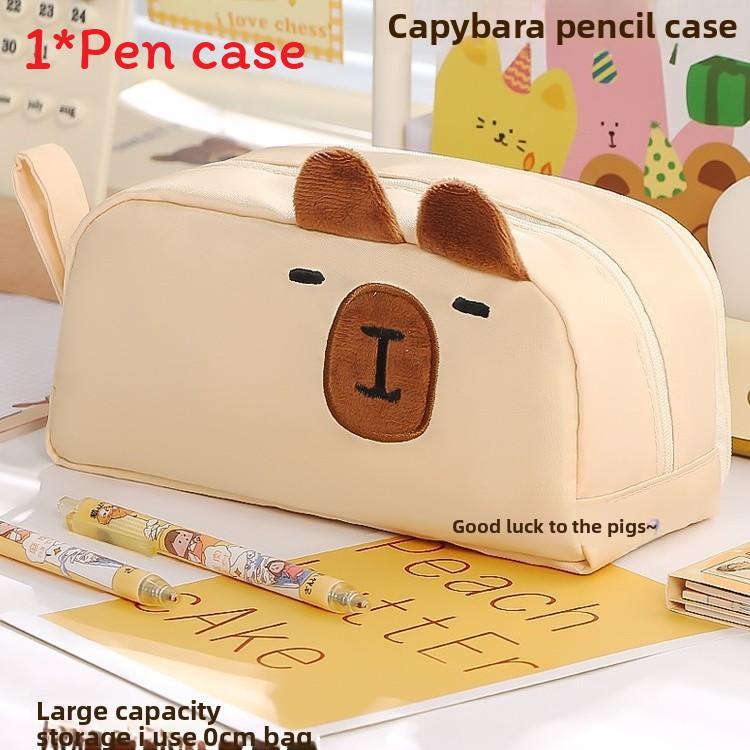 

Black Cat Capybara Plush Big Storage Pen Bag For Kids School Supplies Storage коричневий
