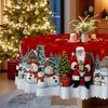 Red Christmas Tablecloth, Snowflake Santa Snowman Pattern, Round Dining Table Cloth Light Luxury Coffee Table Cloth