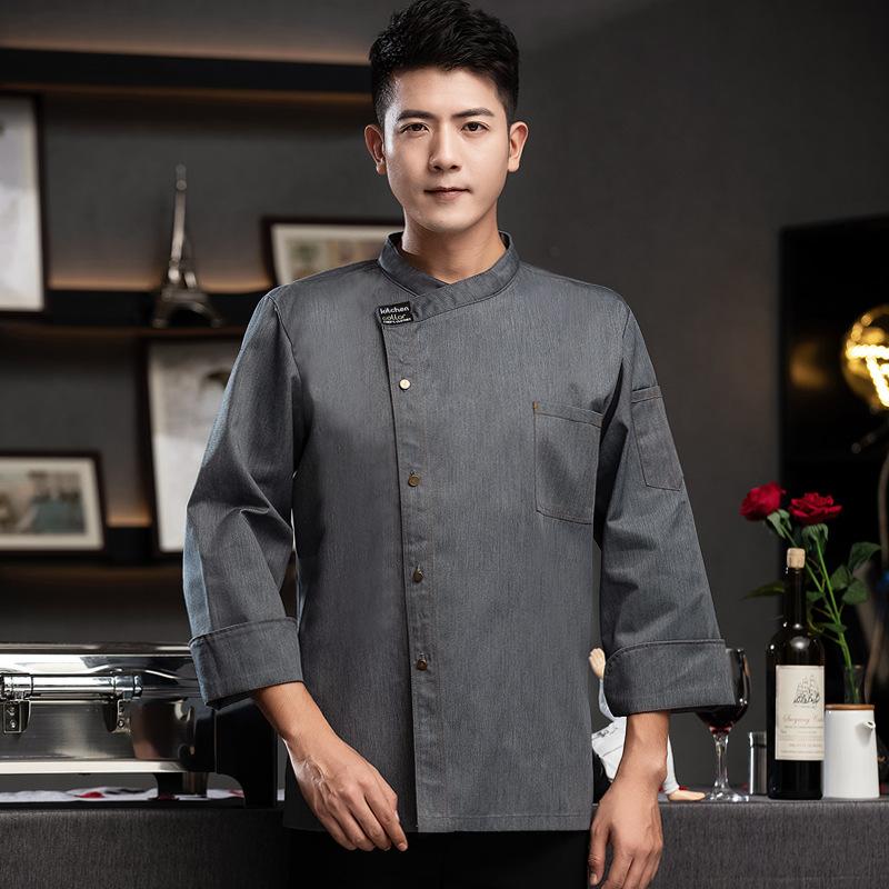 Mens Chef Uniform Long Sleeve Hotel Restaurant Canteen Kitchen Baking Staff Workwear Autumn Winter Outfit
