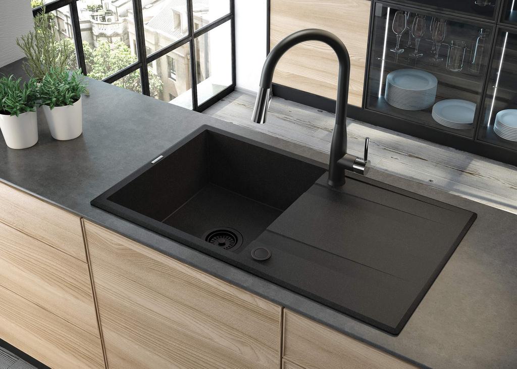 Zlewozmywak Granitowy 1-Komorowy Z Ociekaczem Alabaster Stal Zqe A713