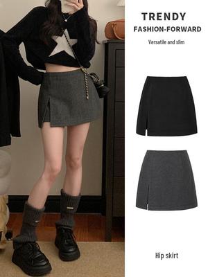 2026 Spicy Girl High-Waisted Winter A-line Mini Skirt: Slimming, Anti-Exposure, Hip-Hugging Slit Design