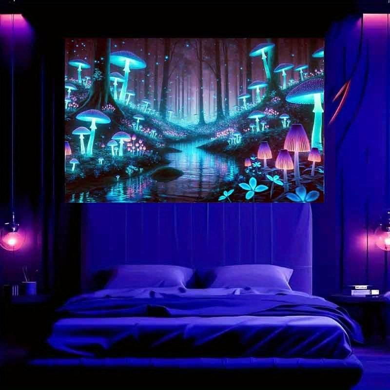 1 Piece Fluorescent Mushroom Forest Tapestry -Polyester Material, Bedroom/Living Room/Dorm Decoration-With Free Installation Kit