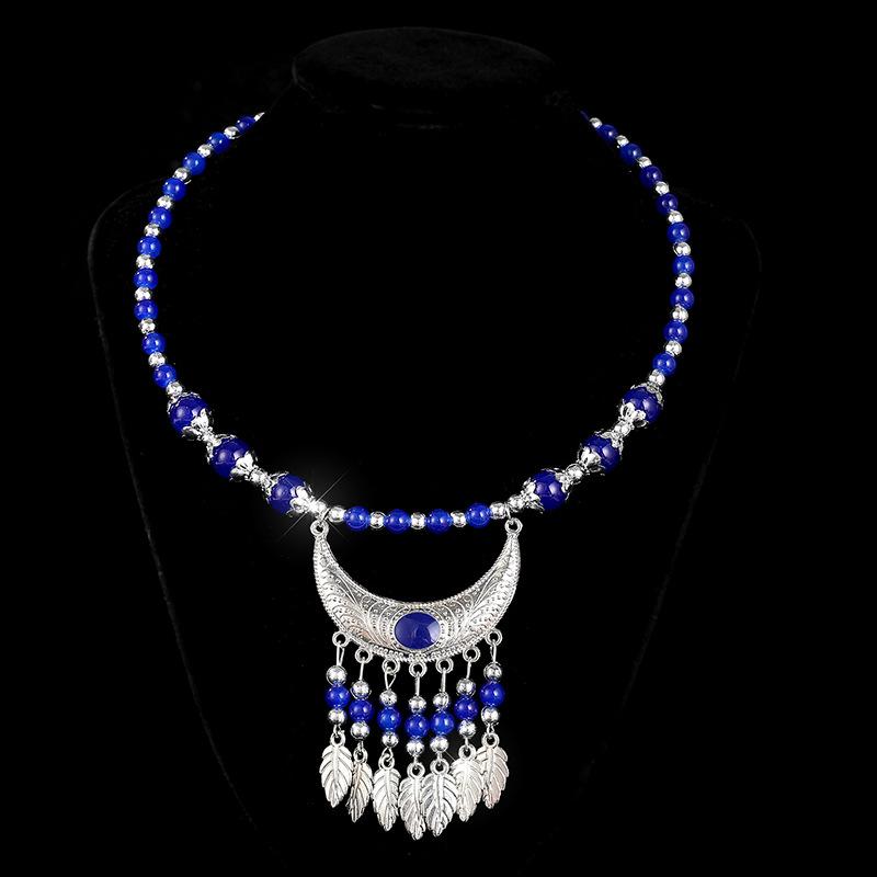 Ethnic Style Collar Necklace Ethnic Style Headdress Hair Accessories Crescent Leaf Tassel Seedling Silver Necklace Bridal Accessories
