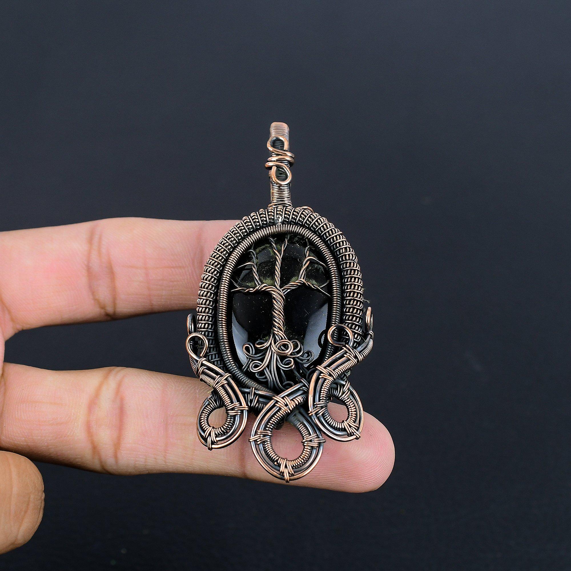 

Украшения из черного оникса, Подвеска, обернутая медной проволокой 999 пробы, Ювелирные изделия из драгоценных камней ручной работы, Подарки для жены, Совершенно новая подвеска 2.85 Inches