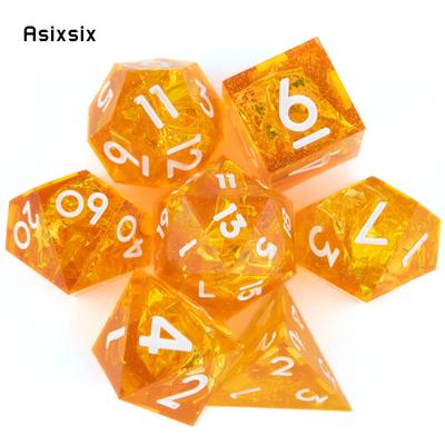 7 Pcs Orange Resin White Number Sharp Edge Dice Polyhedral Dice Suitable for Role-Playing RPG    Board Game