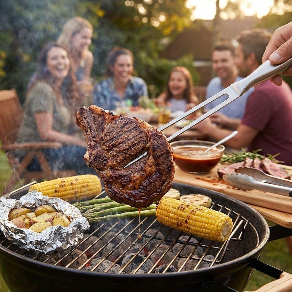 Stainless Steel Meat Cooking Fork 2-Fork Grill Skewers Kitchen Accessory Barbecue Tool  Kitchen