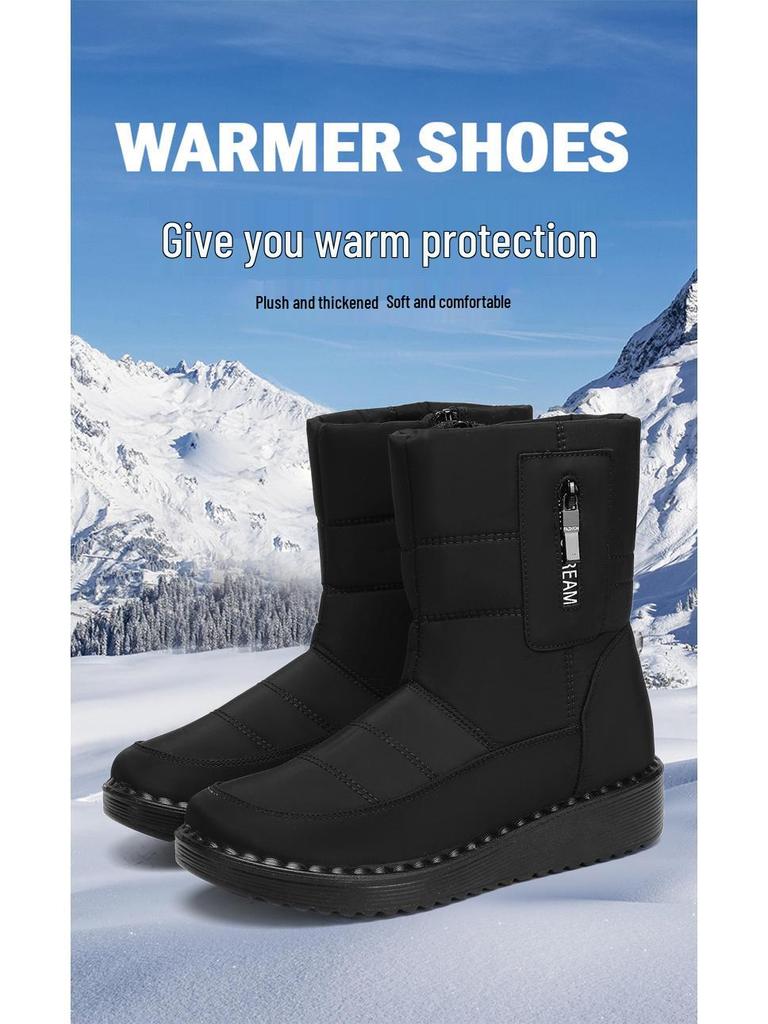 Women's Winter Fleece-Lined Long Snow Boots - Cotton, Polyurethane, Warm and Thickened for Outdoor Sports