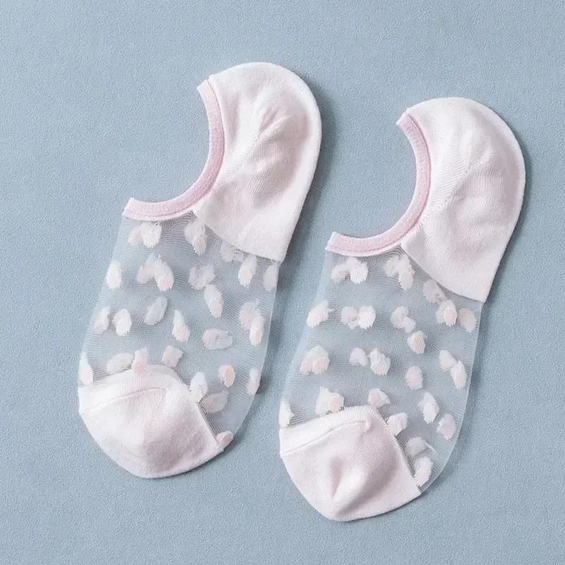 

Мягкие женские кружевные носки-лодочки Невидимые тонкие носки из хрустального стекла и шелка Носки-невидимки Вязаные низкие прозрачные короткие летние носки one size розовый