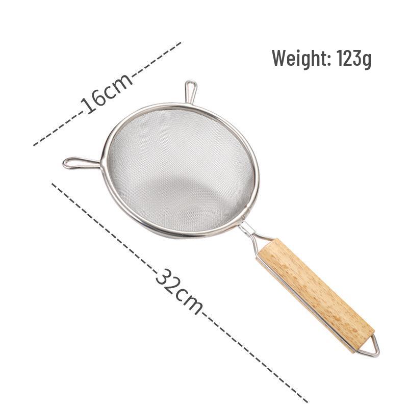 304 Stainless Steel Large Ladle with Wooden Handle and Double Ear, Kitchen Utensil Skimmer & Noodle Strainer.