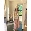 Kumikumi Gentle Floral Skirt A- Line Skirt Women's Autumn Drape Drawstring High Waist Swing Dress Midi Skirt
