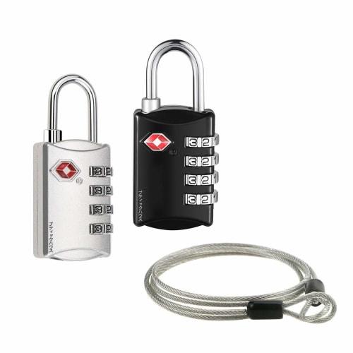 Set of 2 TSA Locks, 4-Digit Combination Padlocks + Wire, 4-Digit TSA Lock Padlock and Wire Parts Set, Compatible with Wire Locks, Travel Accessories,