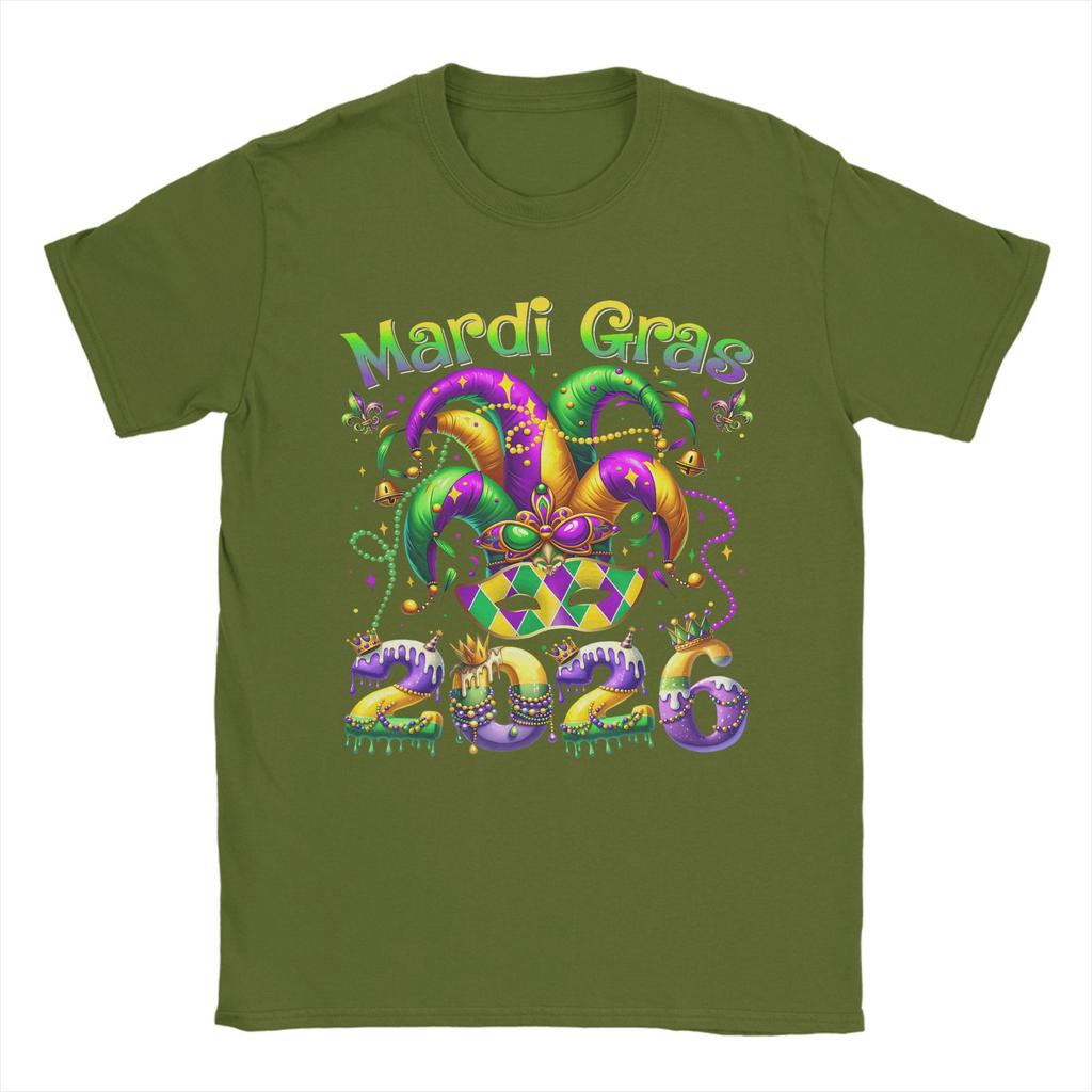 Vintage Happy Mardi Gras  TShirt Unisex O Neck Cotton T Shirt  Short Sleeve Tee Shirt Big Size Clothing