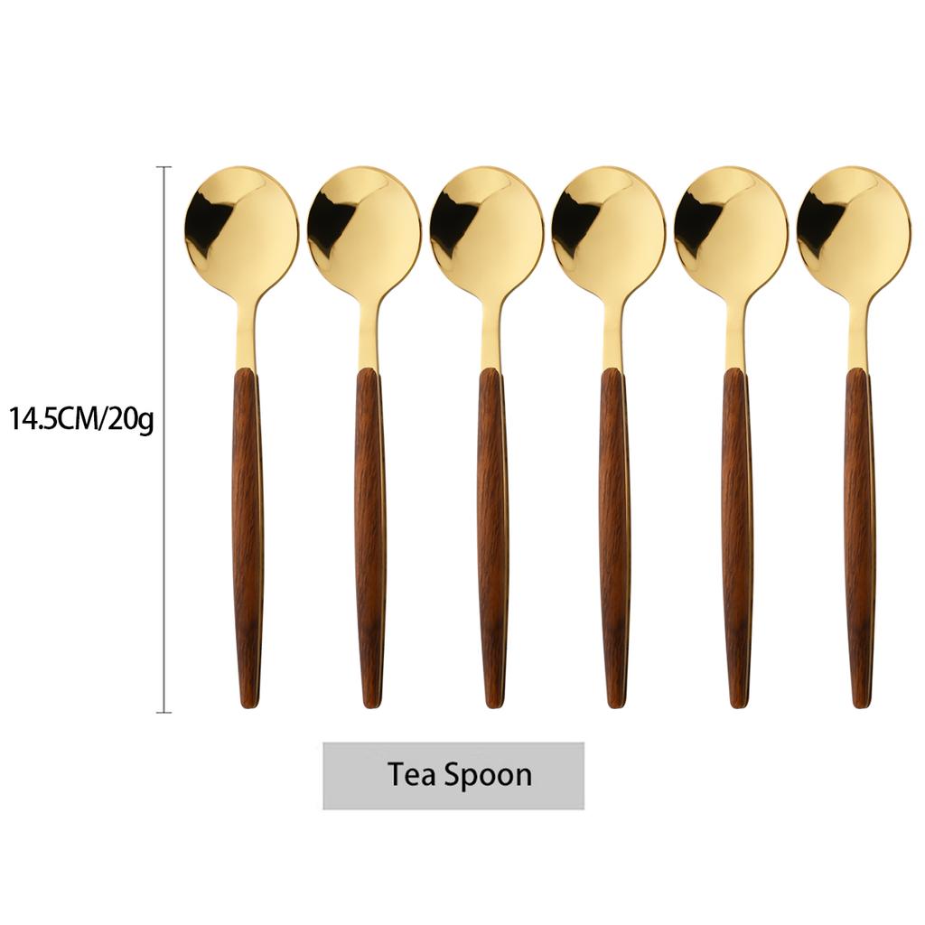 6/30Pcs Imitation Wooden Handle Cutlery Set Knife Cake Fork Coffee Spoons Tableware Stainless Steel Dinnerware Western Flatware