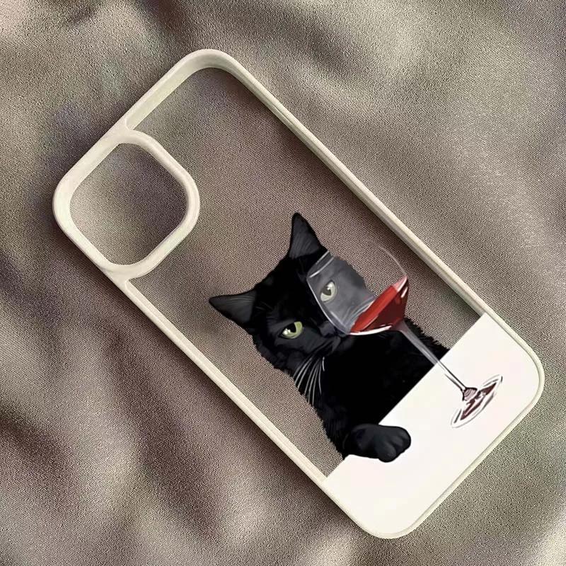 Cute Cat Goblet Drink Couple Clear Phone Case for iPhone 17 16 15 14 13 12 11 Pro Max Plus 17Air 12 13 MINI 16E Shockproof Cover